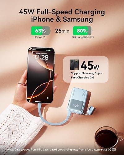 INIU Power Bank, Ultra Mini 10000mAh 45W Fast Charging Portable Charger | Flight-Safe, USB-C Cable, Travel Essential, 45W Battery Phone Pack for iPhone 17 16 Samsung S26 Google iPad etc, Beige thumbnail 3