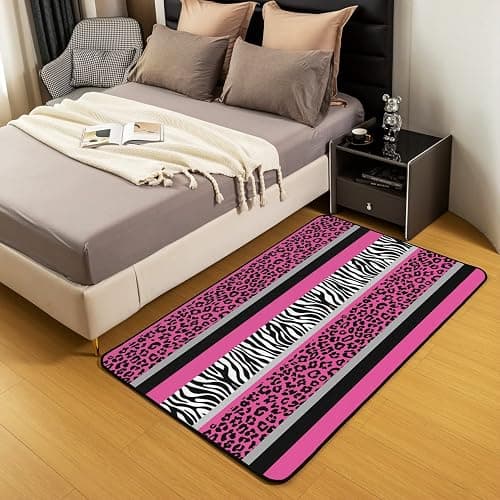jejeloiu Leopard Living Room Rugs Area Rug 4x5 Pink Black White Stripe Accent Rug Set for Cheetah Indoor Floor Mat Non-Slip Safari Animal Zebra Print Non Slip Area Runner Rug thumbnail 4