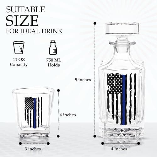 Rogue River Tactical Blue Line Tattered Flag Police Officer Whiskey Decanter Gift Set With 2 Glasses Custom Gift For Men Dad Father's Day PD Police Officer thumbnail 2