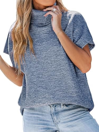 CUPSHE Women's Fall Sweaters Turtleneck Oversized Cap Sleeve Knitted Casual Fit Pullover Tops - Image 1