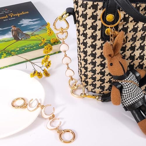 2Pcs Bag Extender Chain Heart Moon Purse Strap Extenders for Handbags Purse Extender Chain Gold Chain Purse Strap Replacement White Purse Accessories Bag Charms for Handbags Purse Making Supplies thumbnail 3