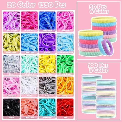 auroray Hair Accessories for Girl, 1543 Pcs Elastic Hair Rubber Bands Set 20 Colors Elastic Hair Ties with Organizer Box Cotton Baby Hair Ties, Hair Tail Tools, Rat Tail Comb, Butterfly Hair Clips - Multicolor thumbnail 3