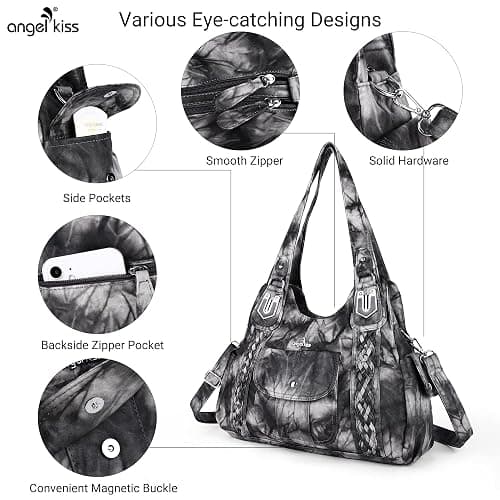 Angelkiss Purses and Handbags for Women Washed Vegan Leather Crossbody Hobo Satchel Shoulder Tote Purse thumbnail 6