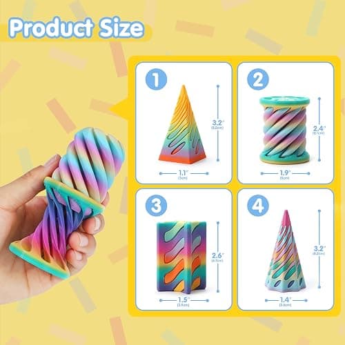 JOYIN 4 Pack Impossible Cone Fidget Toys, Pastel Color 3D Printed Spiral Cone Flexible Impossible Pyramid Passthrough Fidget Toys for Stress Relief, Kids Adults Christmas Stocking Stuffers thumbnail 3