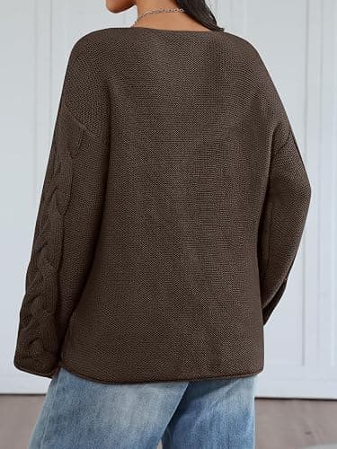 Trendy Queen Oversized Long Sleeve V Neck Cable Knit Sweaters thumbnail 4