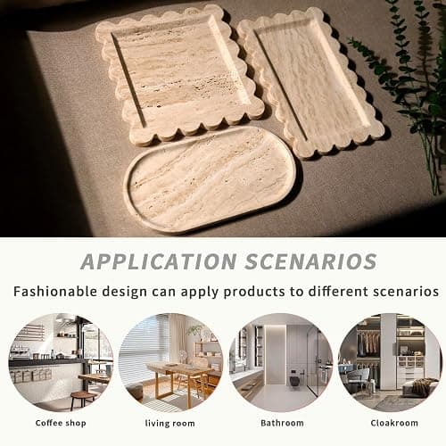 Natural 100% Marble Vanity Tray Luxury Scalloped Marble Storage Rectangle Italian Travertine Tray for Home Decor Stone Tray for Bathroom/Kitchen/Candle Key (Rectangle-11.8 * 7.4-Beige Travertine) thumbnail 5