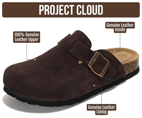 Project Cloud 100% Genuine Leather Slip-ons Footbed Clogs for Women Sandals | Memory Foam Arch Support Slippers for Women; Trendy Slip-ons Women's Mules & Clogs Sandals; Non-Slip Outsole for comfort. thumbnail 2