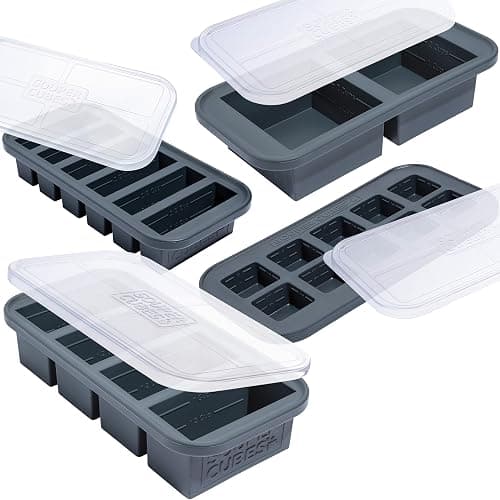Souper Cubes Silicone Freezer Molds Gift Set with 2 Tbsp, 1/2, 1, and 2 Cup Silicone Freezer Trays With Lids - Meal Prep and Kitchen Essentials Bundle - Charcoal - Image 1