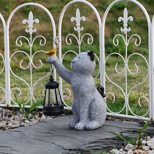 Elegondrar Solar Cat Garden Statue Outdoor Decor, Cat Sculpture with Lantern and Butterfly for Yard Lawn Patio Balcony, Christmas, Birthday Housewarming Gifts for Mom, Grandma, Women, 9.4 inch, Resin thumbnail 7