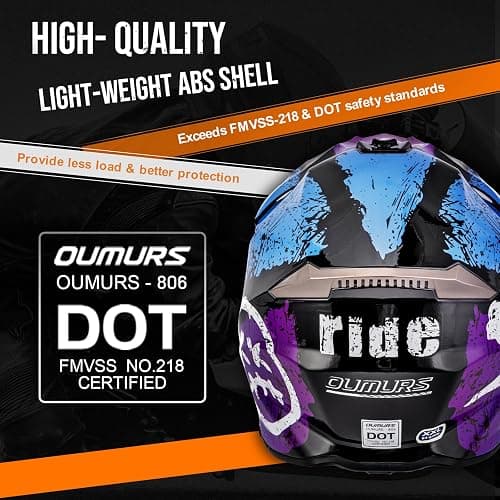 OUMURS Adult ATV Dirt Bike Helmet with Goggles Gloves & Mask Quick Release Buckle Adjustable Sun Visor Motorcycle Adult Helmet Off-Road Motocross Downhill Moped MX for Unisex-Adult thumbnail 5
