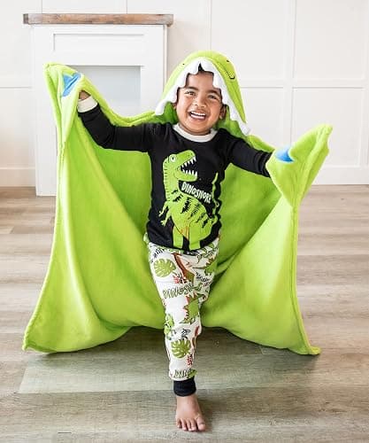 Lazy One Wearable Hooded Blanket for Kids, Animal Hooded Blanket (Dinosaur) thumbnail 2