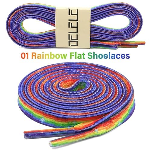 DELELE Flat Gradient Shoe Laces: Colored Print Shoelaces Sneakers 2 Pair - 39 inch(100CM) - 01 Rainbow thumbnail 2