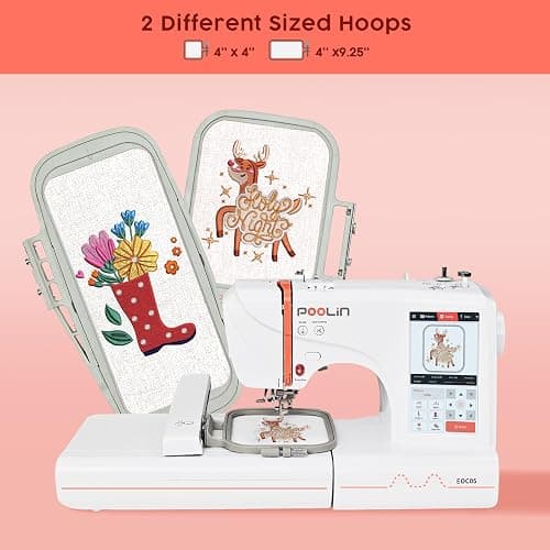 Poolin EOC05 Embroidery Machine Maximum Embroidery Area 4x9.25inch, 7 Inch Touch Screen Comes with WiFi Design Transfer, Includes All Accessories Supplies and Training for Beginners thumbnail 3