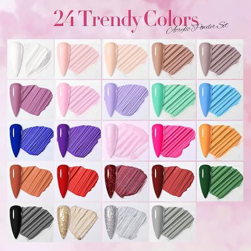 BORN PRETTY Acrylic Powder Set-24 Colors Acrylic Nail Powder Set All Seasons Colors Pigmented Powders for French Nail Extension Valentines Day Gifts for Women Home DIY & Salon No Lamp Needed thumbnail 2