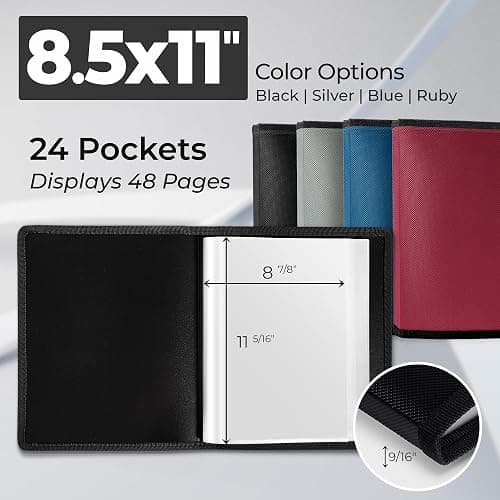 Dunwell Art Portfolio 8.5x11 Folder (Black), Mounting Paper, Portfolio Binder for Artwork, 8.5 x 11 Art Folder, 24 Pockets Display 48 Pages, Acid-Free Poly Presentation Book thumbnail 2