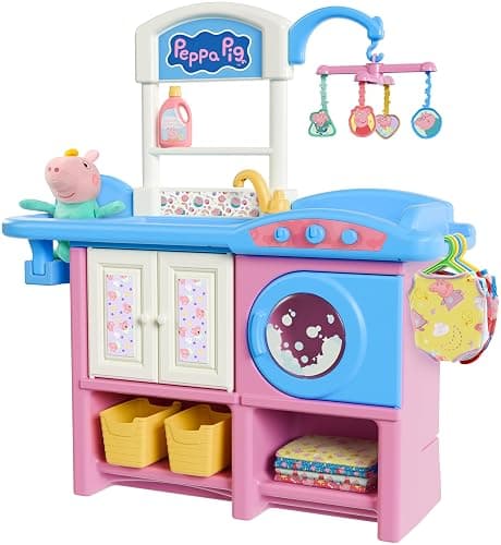 World Tech Toys Peppa Pig Baby Evie Playset – 8" Plush, Pink Nursery Station, High Chair, Play Washing Machine - Role-Play Playset - Ages 3+ - Image 1