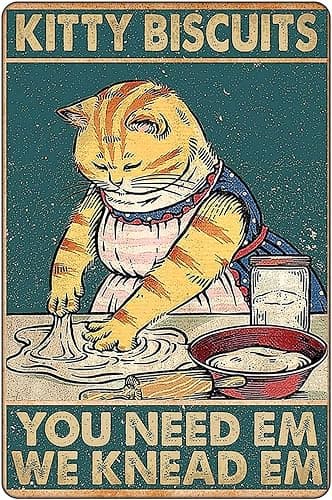 Kitty Biscuits You Need We Knead Cat Decor Sign Vintage Room Decor, Cute Kitchen Decor Gifts For Cat Lovers 12" * 8" (020)