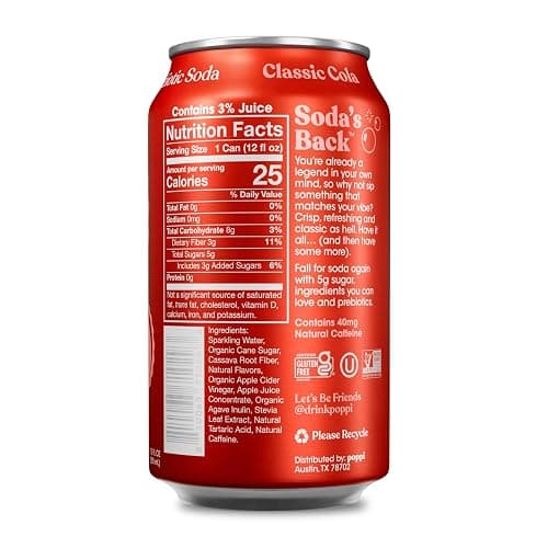 Poppi Prebiotic Soda, Classic Cola, 12 Oz, 12 Pack | Prebiotic Soda, Sparkling Water & Fruit Juice, 5g Sugar thumbnail 2