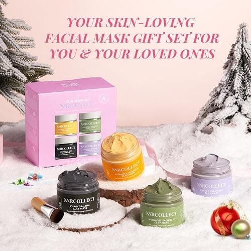 ANRCOLLECT 4-Pack Clay Face Mask Set (280g Total) - Vitamin C Turmeric, Charcoal BHA, Mugwort Salicylic & Purple Clay Masks for Deep Pore Cleansing, Oil Control & Blackhead Removal - Skincare Gift Set thumbnail 9