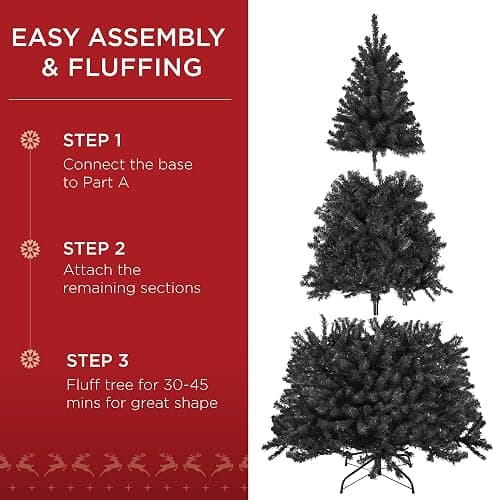 Best Choice Products Artificial Christmas Tree, 6ft Premium Pre-Lit Realistic Spruce Holiday Décor w/Dense Branches, Metal Base - Black Spruce thumbnail 6
