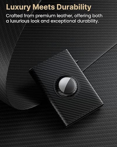 typecase AirTag Wallet for Men: Compatible with Apple AirTag (1st & 2nd Generation), RFID Blocking, Genuine Leather, Slim & Minimalist Design - 14 Card Capacity | ID Window | Cash Slot (Carbon Fiber) thumbnail 7