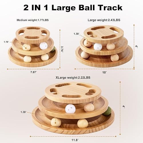 ZOMISIA Cat Ball Track Toy with Puzzle Top, Wooden Cat Toys for Indoor Cats with Spinning Balls, Interactive Large Cat Ball Tower for Kitten Kitty Exercise Mental Physical thumbnail 2