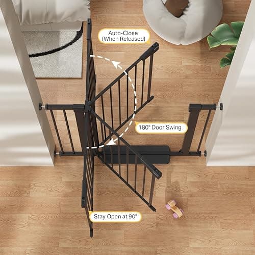 Cumbor 29.7-40.6" Baby Gate for Stairs, Baby Essential Safety Gate, Mom's Choice Awards Winner-Dog Gate for Doorways, Pressure Mounted Auto-Close Pet Gates for Dogs Indoor, Durable Child Gate, Black thumbnail 5