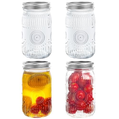 Amzcku 32oz vintage Mason Jars with Lids, Wide Mouth Quart Canning Jar, Safe For Storage, Canning, Pickling, Preserving, Fermenting, DIY Crafts & Decor 4 Pack - 32 Oz-4 pack - Image 1