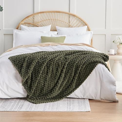 EXQ Home Fleece Throw Blanket for Couch or Bed - 3D Imitation Turtle Shell Jacquard Decorative Blankets - Cozy Soft Fuzzy Flannel Blanket Suitable for All Seasons(50"×60",Moss Green) thumbnail 3