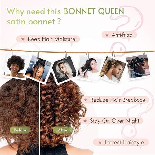BONNET QUEEN Silk Bonnet for Sleeping Women Satin Bonnet Night Sleep Cap Wrap for Curly Hair with Adjustable Tie Band,Pink thumbnail 5