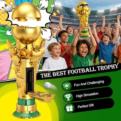 Soccer Trophy Building Set for Kids 8+ (446 Pieces) – STEM Golden Football Cup Model with Opening Sphere & Hidden Mini Balls – Collectible Display for Home Office Desk, Birthday Gift for Sports Fans thumbnail 3