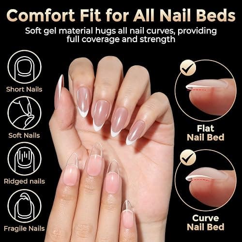 Luckyfairy Medium Almond Nail Tips, 504pcs Soft Gel Pre-Filed Acrylic Almond Fake Nails, Half Matte Full Cover Clear Press on Flase Nail Tips for Nail Extension Home DIY 12 Sizes thumbnail 3