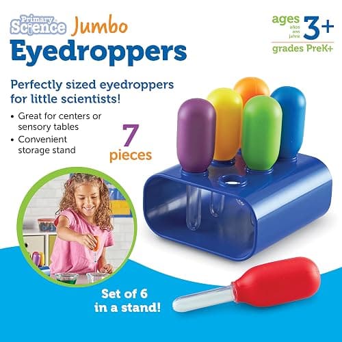Learning Resources Jumbo Eyedroppers - Science Experiments for Kids, Sensory Water Table Toys, Toddler Tools, Preschool STEM, Fine Motor Skills Toys, Droppers for Kids, Craft Materials, Water Dropper thumbnail 7