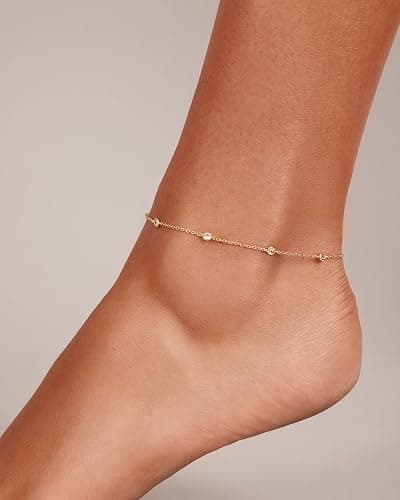 PAVOI 14K Gold Plated Anklet for Women - Trendy Link Chain Ankle Bracelet Summer Jewelry - Boho Dainty Anklets with Cubic Zirconia, Beaded, Evil Eye, Star, Station, Pearls Adjustable Gold Jewelry thumbnail 3