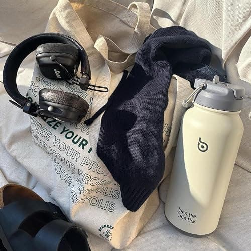 BOTTLE BOTTLE Insulated Water Bottle 950ml(32oz) Stainless Steel Sports Water Bottles with Straw Dual-use Lid Drink Flask Design for Gym with Pill Box (Gray) thumbnail 8