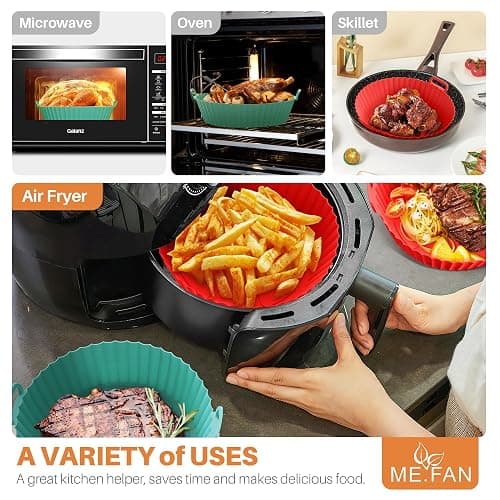 ME.FAN Air Fryer Silicone Liners for 4 to 7 QT [2 Pack] Reusable Air Fryer Basket with Handles & Holes Rose Pink + Light Grey thumbnail 5