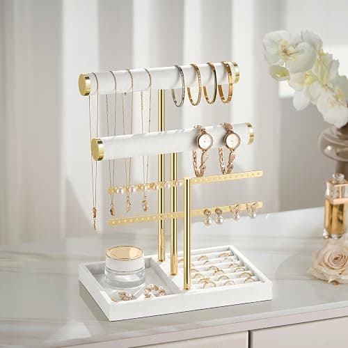 bussdis 3 Tier Bracelet Holder Display - Detachable T Bar White Velvet Bracelet Holder, Jewelry Holder Organizer for Bracelet, Necklace, Earrings, Rings thumbnail 7