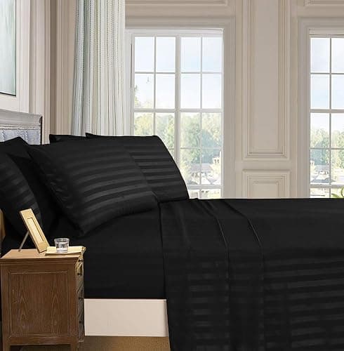 Elegant Comfort Best, Softest, Coziest 6-Piece Sheet Sets! - 1500 Premier Hotel Quality Luxurious Wrinkle Resistant 6-Piece Damask Stripe Bed Sheet Set, King Black thumbnail 2