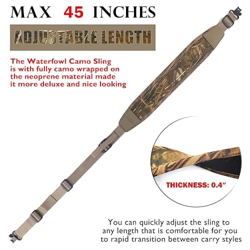 HUNTPAL Stalker Sling Two Point Gun Sling with Removable Swivels, Neoprene Padded Hunting Shotgun Rifle Sling, Length Adjustable Universal Shoulder Gun Strap thumbnail 5
