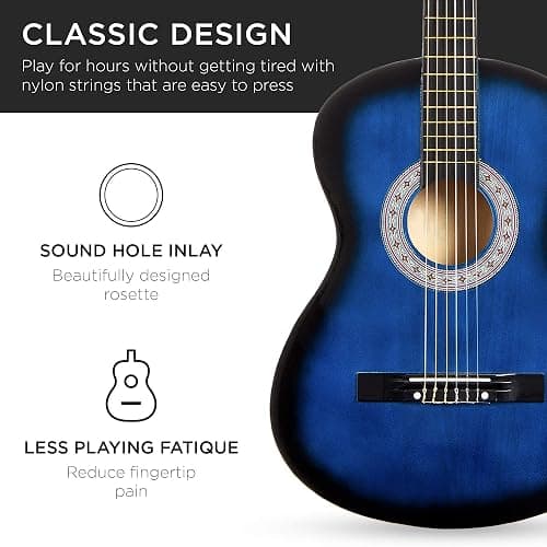 Best Choice Products 38in Beginner All Wood Acoustic Guitar Starter Kit w/Gig Bag, 6 Picks, Nylon Strings, Strap w/Pick Holder - Blue thumbnail 7