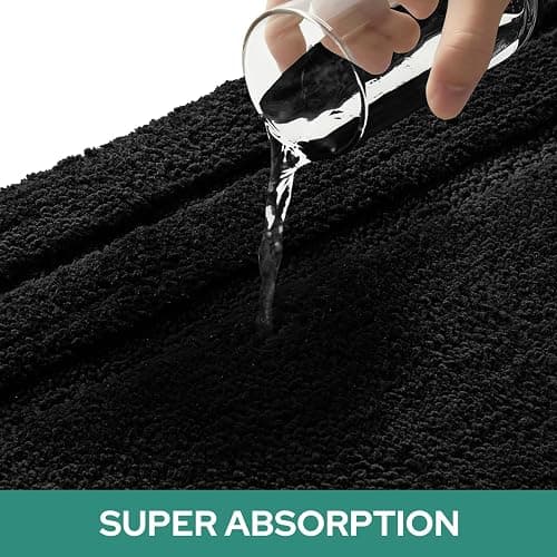 HOMEIDEAS Bathroom Rugs Sets 3 Piece, Super Soft and Absorbent Non Slip Microfiber Toilet Bath Mat with U-Shaped (Black) - 1'4" x 2'8" (16"x24"+20"x32"+U Shape 20"x24") - Loop- Black thumbnail 4