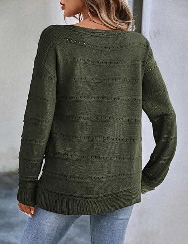 Zeagoo Womens Sweaters Cute Long Sleeve Off The Shoulder Pullover Tops Hollow Out Crochet Dressy Casual Outfits thumbnail 2