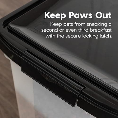 IRIS USA Airtight Dog Food Storage Container, WeatherPro, Up to 50 lbs, Removable Wheels, for Dog Cat Bird and Other Pet Food Storage Bin, Keep Fresh, Translucent Body, Made in USA, Clear/Black thumbnail 9