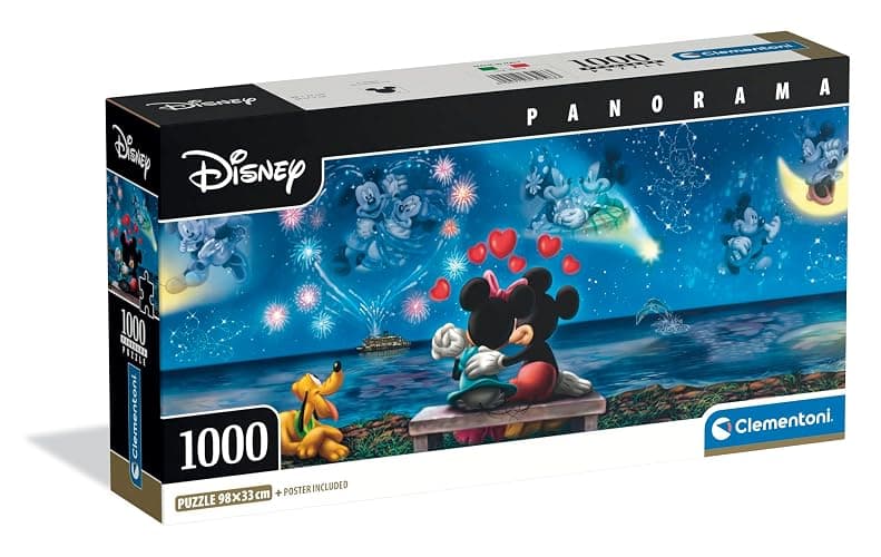 Clementoni - Puzzle 1000 Pezzi per Adulti e Ragazzi, Collection Panorama Tema Disney Mickey & Minnie, con Poster Incluso, Compact Box, Idea Regalo Made in Italy, 98x33 cm, 39503 - Image 1