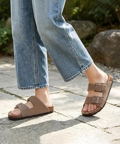 KIDMI Women's Cork Footbed Casual Summer Sandals with Mild Arch Support | Double Adjustable Buckle Slides for Men with Memory Foam, Lightweight Unisex No-Break-In Sandals thumbnail 7
