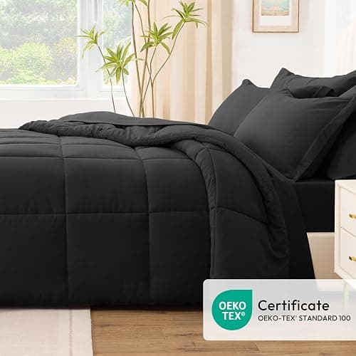 Love's cabin Full Comforter Set Ash Black, 7 Pieces Full Bed in a Bag, All Season Bedding Sets with 1 Comforter, 1 Flat Sheet, 1 Fitted Sheet, 2 Pillowcase and 2 Pillow Sham thumbnail 5