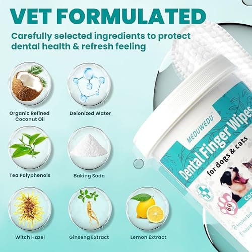 MEDUWEDU Dental Care Finger Wipes 60 Counts,Teeth Cleaning Finger Wipes for Dogs & Cats,Reduces Plaque & Supports Oral Freshness, Coconut Scent thumbnail 3
