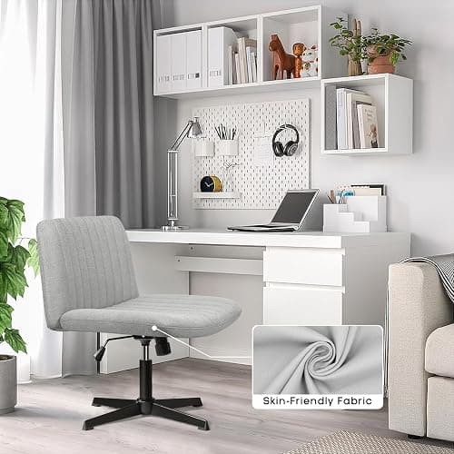 PUKAMI Criss Cross Chair,Armless Cross Legged Office Desk Chair No Wheels,Fabric Padded Modern Swivel Height Adjustable Mid Back Wide Seat Computer Task Vanity Chair for Home Office(Grey) thumbnail 8