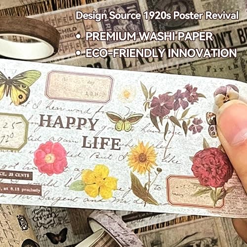 Vintage Washi Tape Set for Scrapbooking & Journaling - 32 Rolls Floral, Cute Decorative Tapes with Assorted Widths, Retro Aesthetic DIY Gift for Bible, Bullet, Junk Journal Supplies (Christmas Tape) thumbnail 6