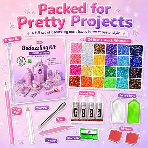 Redtwo 40000Pcs Resin Jelly Rhinestones for Bedazzling Kit | 24 Colors, 3mm Multicolor Flatback Rhinestones, 4Pcs Glue and Tools, Bedazzler Kit for Clothes, Books, Shoes, Nail & Crafting thumbnail 3